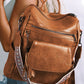 Brown Tassel Decor Retro PU Large Capacity Backpack