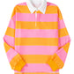 Yellow Stripe Color Block Polo Collar Sweatshirt