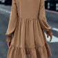 Light French Beige Frilled Collar Ruffled Shoulder Tiered Dress