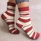 Fiery Red Christmas Color Block Ribbed Crew Socks