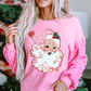 Pink Shiny Father Christmas Graphic Sequin Long Sleeve Top