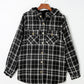 Black Plaid Pattern Sherpa Lined Hooded Shacket