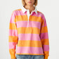 Yellow Stripe Color Block Polo Collar Sweatshirt