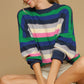 Bright Green Rainbow Striped Crew Neck Drop Shoulder Sweater