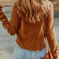 Brown Textured Round Neck Long Sleeve Top