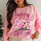 Pink Merry Christmas Graphic Crew Neck Pullover Sweatshirt