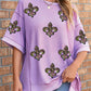 Orchid Petal Sequin Fleur De Lis Patched Exposed Seam Oversize Top