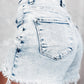 Light Blue Acid Wash Crossed Raw Edge Denim Shorts