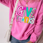 Bonbon GIVE THANKS Graphic Drop Shoulder Thanksgiving Pullover Sweatshirt