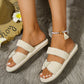 White Pearled Heart Shape Ribbed Flat Slippers