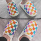 White Vibrant Checkered Plush Thermal Slippers