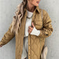 Tan Quilted Flap Pockets Snap Buttoned Puffer Jacket