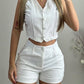 Hollow Out Buttoned Vest Top & Shorts Set