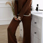 Coffee Contrast Trim Split Cuffs Long 2pcs Sweater Outfit Loungewear