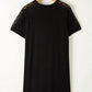 Black Contrast Lace Raglan Sleeve Pleated Detail Shift Dress