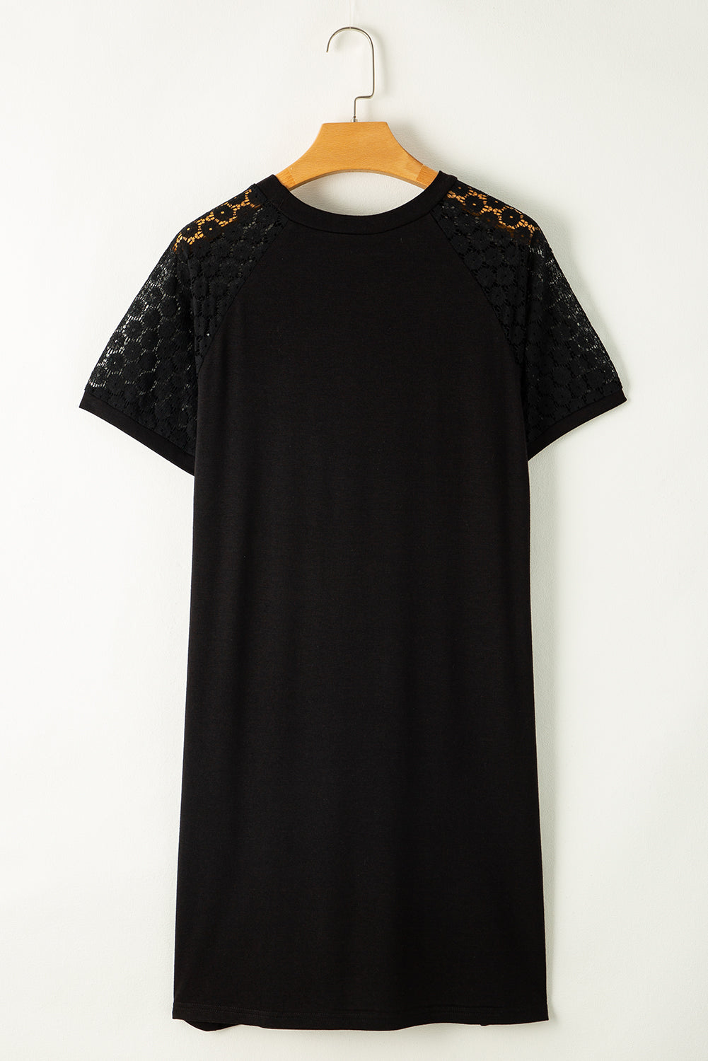 Black Contrast Lace Raglan Sleeve Pleated Detail Shift Dress