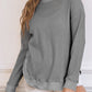 Gray Crew Neck Ribbed Trim Waffle Knit Top