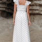 White Polka Dot Flutter Sleeve Square Neck Smocked Maxi Dress