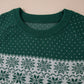 Green Christmas Snowflake Pattern Drop Shoulder Plus Size Sweater