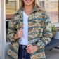 Blue Western Aztec Print Button Flap Pocket Shacket