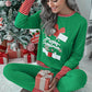 Dark Green Christmas Striped Contrast Two Piece Lounge Set