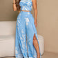 2 Piece Floral Print Sleeveless Tied Detail Tank Wide Leg Side Slit Long Pants Vacation Pants Set