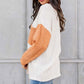 Orange Long Sleeve Colorblock Chest Pocket Textured Knit Top