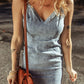 Beau Blue Sleeveless V Neck Back Zipped Denim Dress