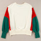 Apricot Christmas Tinsel Star Side Slits Colorblock Sweatshirt