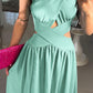 Halter Sleeveless Tied Detail Shirred Criss Cross Flared Dress Glamorous Evening Dress