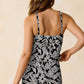 Black Abstract Printed Buckle Crossed Straps Skirted Tankini 2pcs Swimsuit