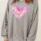 Gray Valentines Brushwork Heart Graphic Drop Shoulder Sweatshirt