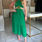 Halter Sleeveless Waist Cutout Maxi Dress Sexy Hoop Decor A Line Smocked Dress