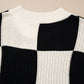 Black Checkered Color Block Crew Neck Short Sleeve Sweater