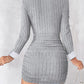 Polo V Neck Long Sleeve Fleece Lined Bodycon Dress Slit Button Decor Ribbed Mini Dress