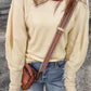 Beige Thermal Knit Patchwork Exposed Seam Long Sleeve Top