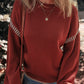 Red Dahlia Color Contrast Trim Drop Shoulder Crew Neck Sweater