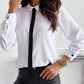 Turn down Collar Button Front Tied Detail Shirt Top