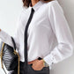 Turn down Collar Button Front Tied Detail Shirt Top