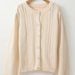 Apricot Pleated Sleeve Hollow Detail Button Sweater Cardigan