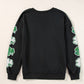 Black Sequin Clover Patched Drop Shoulder Sweatshirt