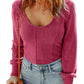 Rose U Neck Textured Long Sleeve Top