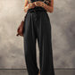 Black Knotted Straps Button Textured Drawstring Jumpsuit