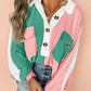 Pink Colorblock Ribbed Collared Oversized Sweatshirt