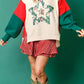 Apricot Christmas Tinsel Star Side Slits Colorblock Sweatshirt