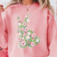 Pink Floral Bunny Printed Crewneck Easter Fashion Sweatshirt