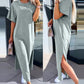 Slit Short Sleeve Round Neck Casual Dress