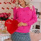 Rose Red Heart Shape Drop Shoulder Round Neck Sweater