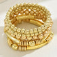 Gold Layered Plated Alloy Beaded Elastic Bracelet Set