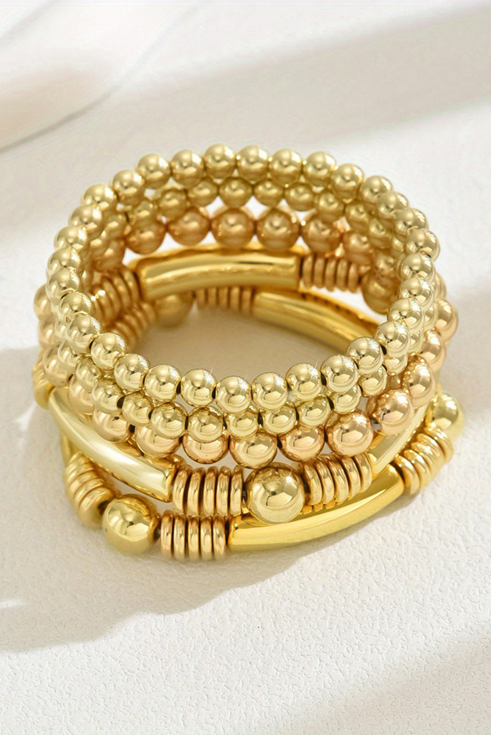 Gold Layered Plated Alloy Beaded Elastic Bracelet Set